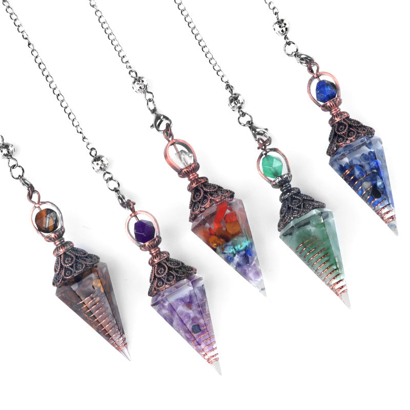 1630 - Resin Crystal Chip Pendulum, Crystal Agate Epoxy Hexagonal Prism Pendant, European & American Cross-Border Trade