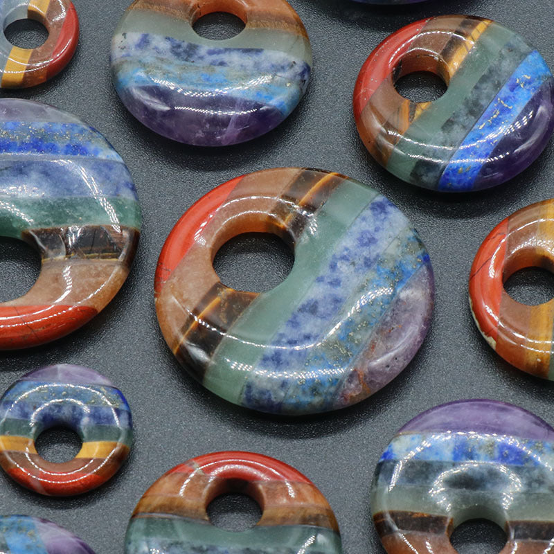 1347-Colorful stone round side hole pendant natural colorful splicing side hole large hole ring DIY chakra pendant