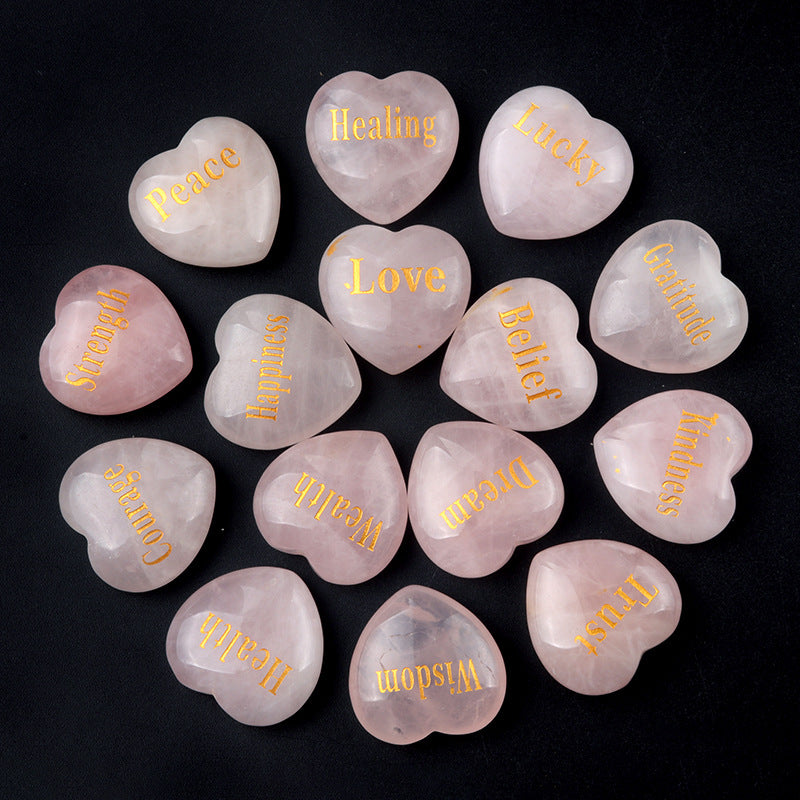 1684-Inspirational Stones Natural Pink Crystal Power Stone 30mm Love Inspiration Stone 15 Words