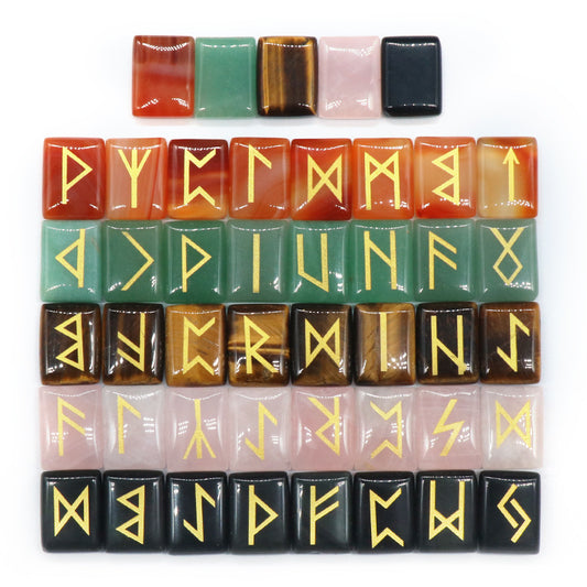 1035-Runes Pink Crystal Rune Letters Red Agate Obsidian Rune Wording Semi-precious Stones 25 Pieces