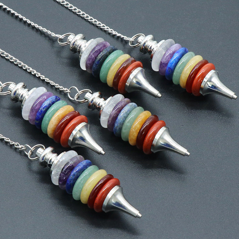 1148 - Natural Crystal Seven-Color Stone Round Disc Pendulum Detachable Yoga Stone Pendant