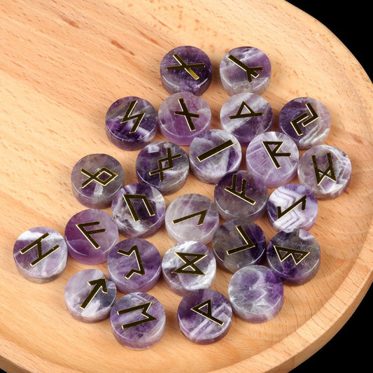 1662-25 pieces per pack Runes natural crystal agate rune letter disc set Nordic Germanic