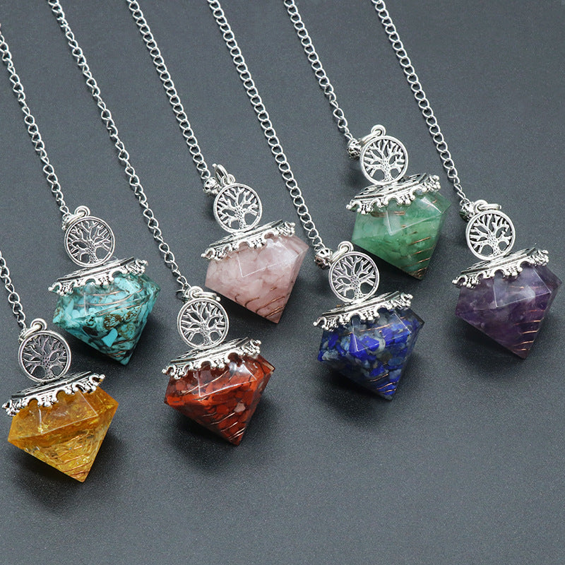 1413 - Diamond Shape Pendulum, Natural Crystal Agate Resin Chip Diamond Shape Pendulum