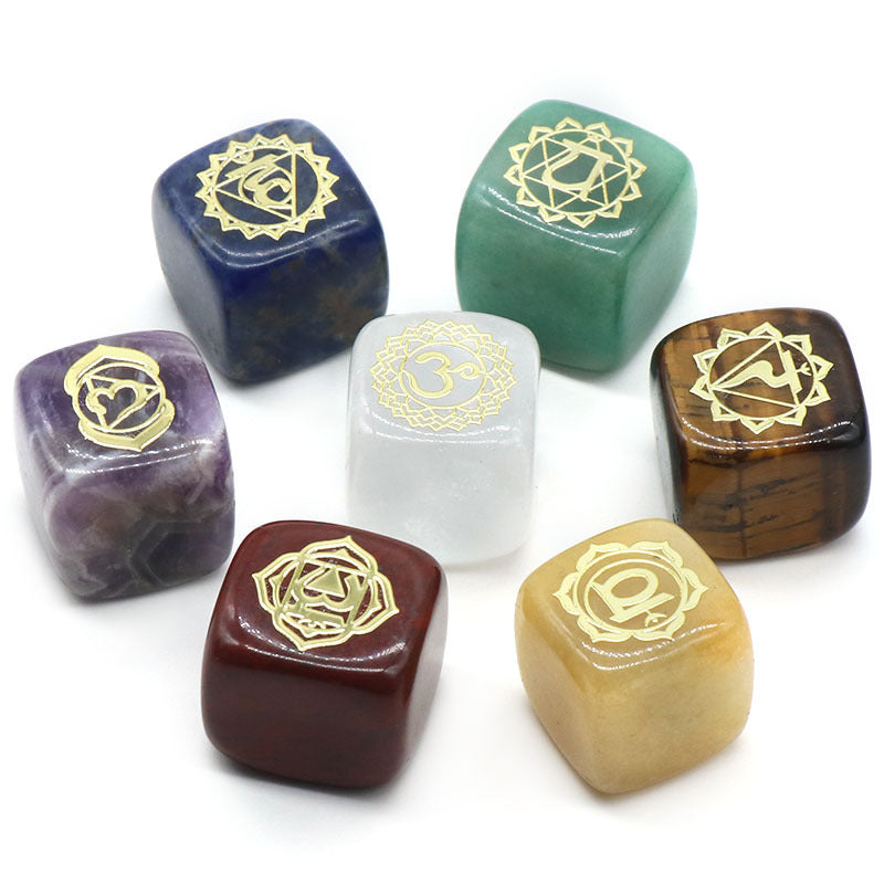 1343-Colorful square symbol model Natural crystal agate stone set 7 irregular squares Factory direct sales