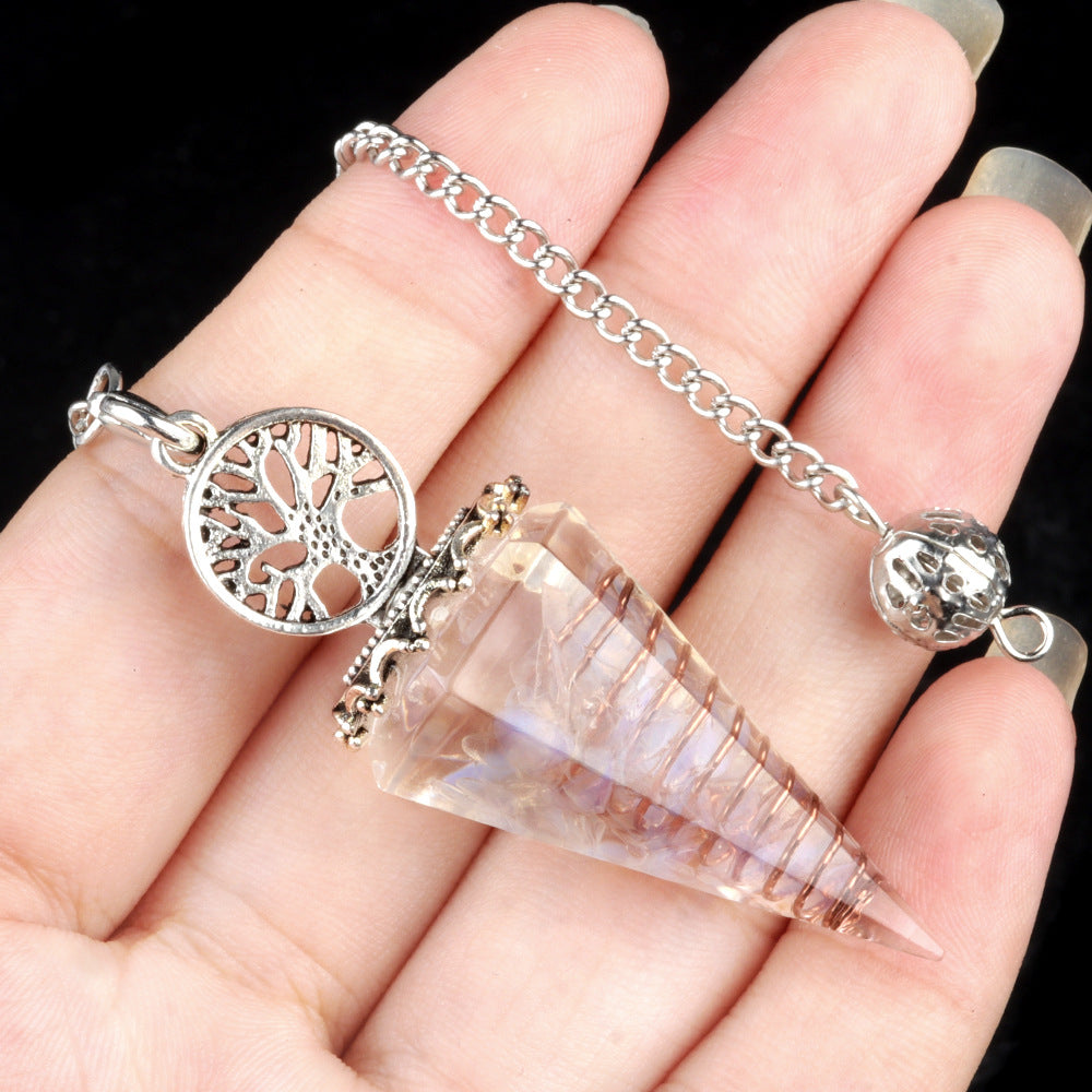 1769-Tree of Life Resin Stone Pendulum Crystal Agate Stone Resin Drip Hexagonal Cone Pendulum Cross-Border Supply