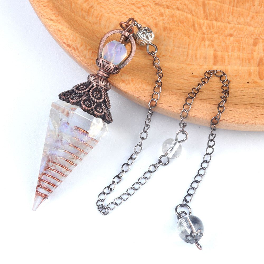 1630 - Resin Crystal Chip Pendulum, Crystal Agate Epoxy Hexagonal Prism Pendant, European & American Cross-Border Trade