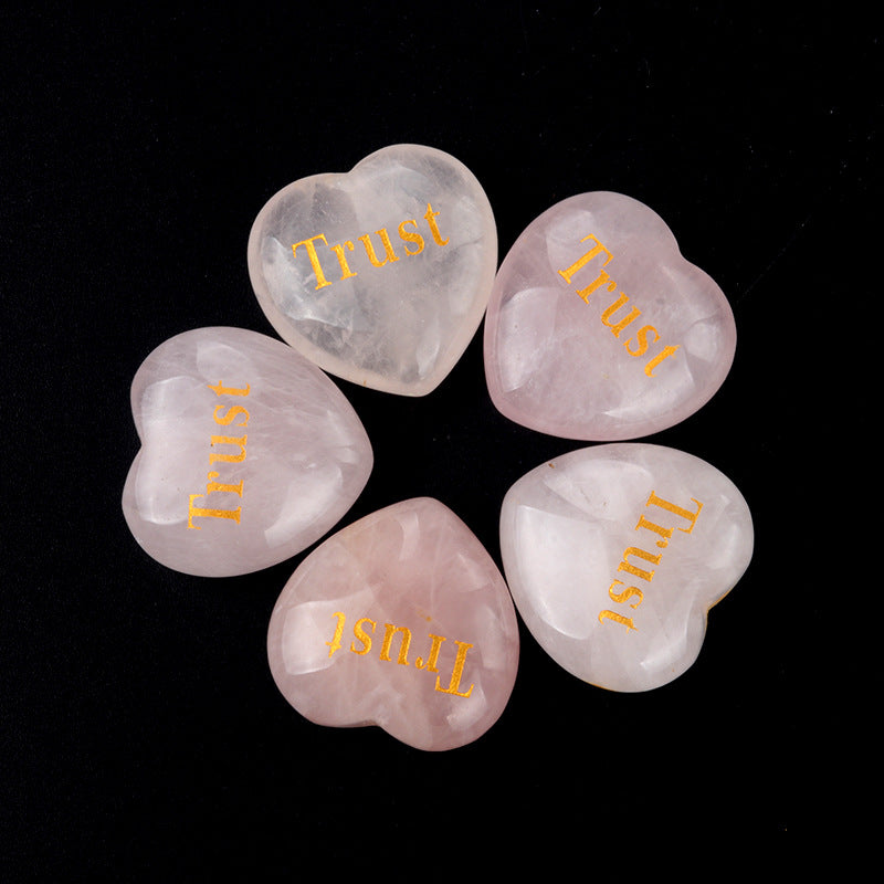 1684-Inspirational Stones Natural Pink Crystal Power Stone 30mm Love Inspiration Stone 15 Words