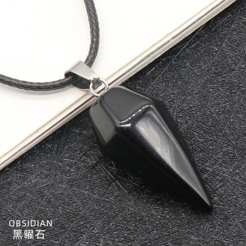 748-Natural Crystal Pendant Hexagonal Prism Conical Six-Sided Rhombus Pendulum