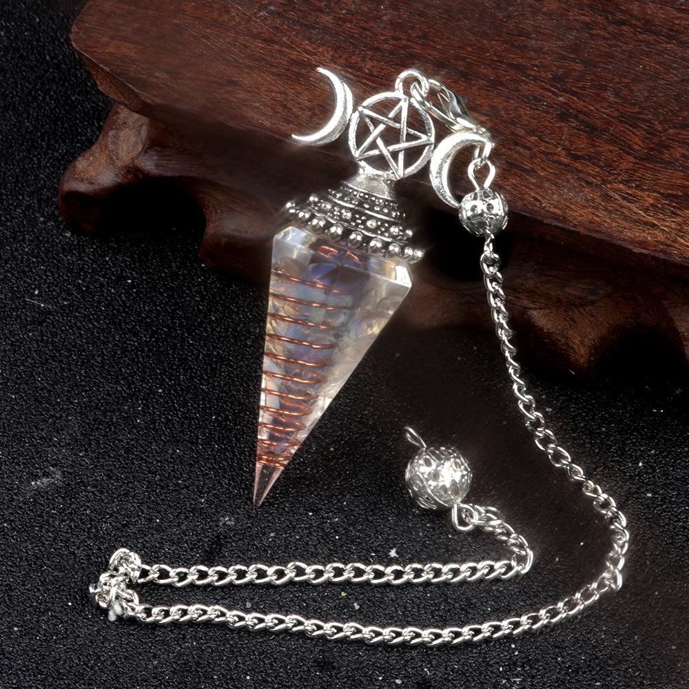 1690 - Three-Phase Moon Rainbow Stone Resin Crystal Gem Six-Sided Pendulum Chakra Pendant Cross-Border Jewelry