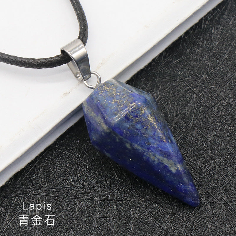 748-Natural Crystal Pendant Hexagonal Prism Conical Six-Sided Rhombus Pendulum