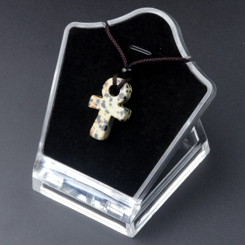 1632-Crystal Agate Ankh Cross Necklace Egyptian Life Symbol Stone Necklace Cross-border Supply