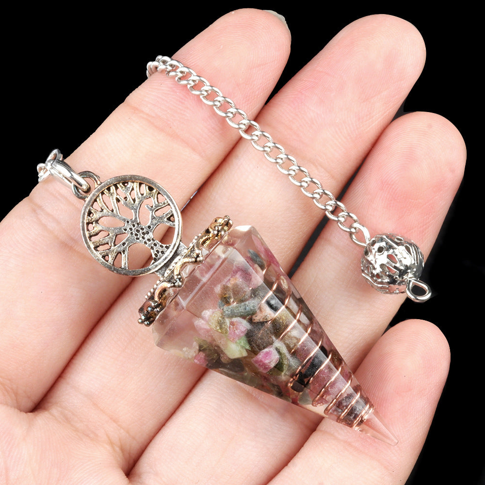 1769-Tree of Life Resin Stone Pendulum Crystal Agate Stone Resin Drip Hexagonal Cone Pendulum Cross-Border Supply