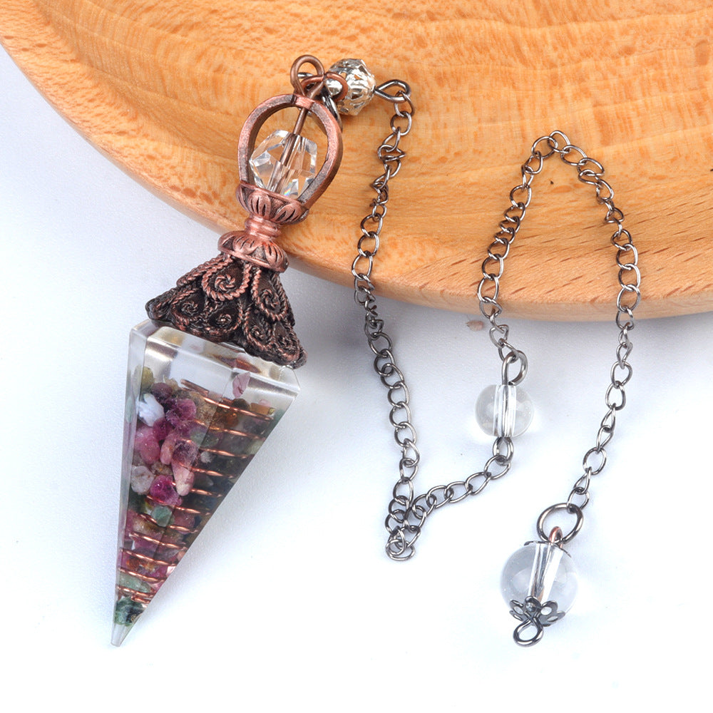 1630 - Resin Crystal Chip Pendulum, Crystal Agate Epoxy Hexagonal Prism Pendant, European & American Cross-Border Trade