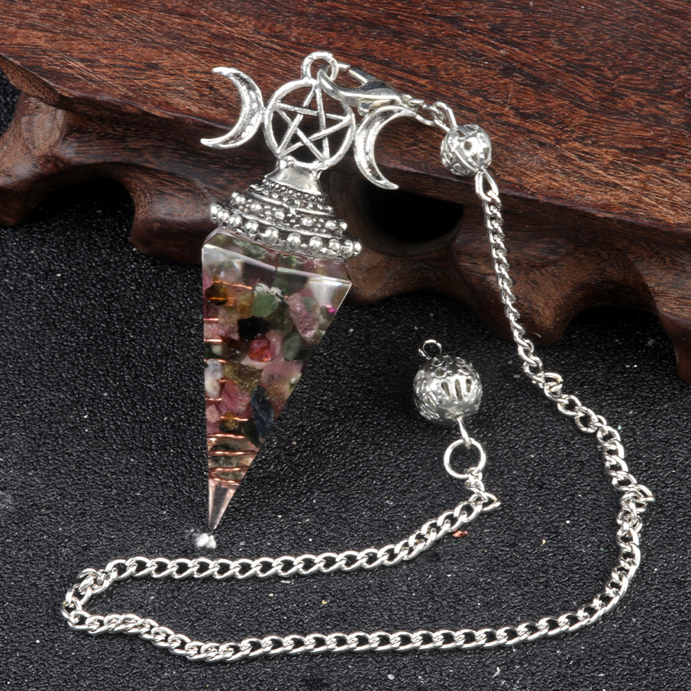 1690 - Three-Phase Moon Rainbow Stone Resin Crystal Gem Six-Sided Pendulum Chakra Pendant Cross-Border Jewelry