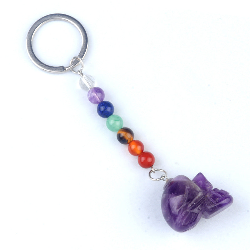 1470-Natural crystal agate skull keychain pendant carved ghost head about 1 inch small skull Halloween