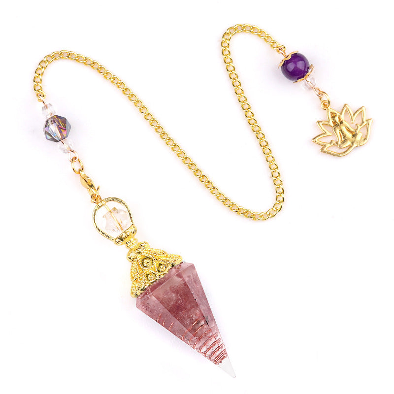 2110 - Natural Crystal Agate Stone Colorful Gravel Resin Gold Hexagonal Cone Pendulum Pendant - New Cross-Border Product