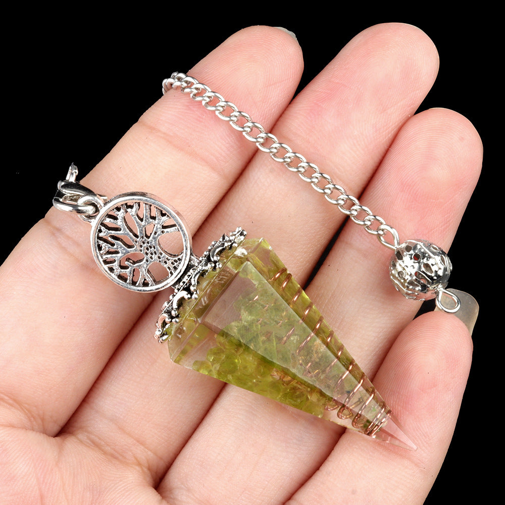 1769-Tree of Life Resin Stone Pendulum Crystal Agate Stone Resin Drip Hexagonal Cone Pendulum Cross-Border Supply