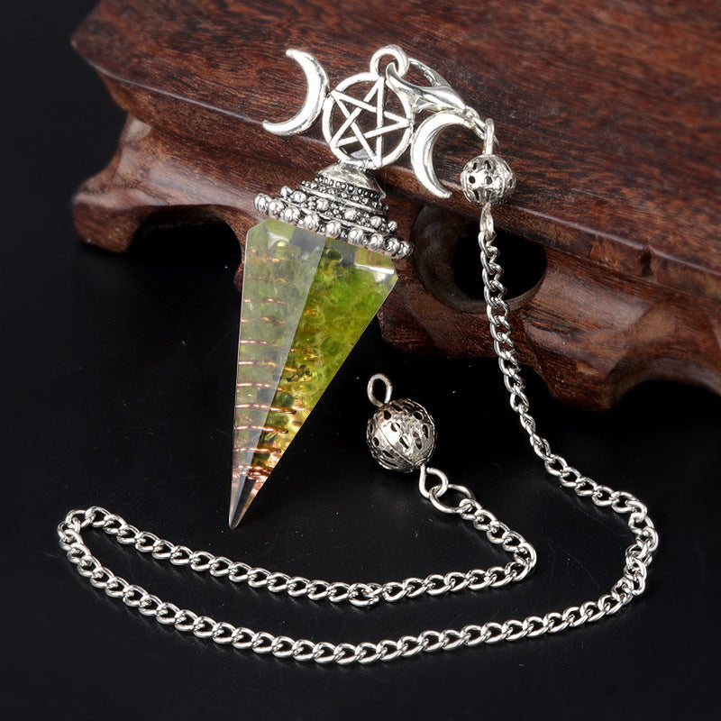 1690 - Three-Phase Moon Rainbow Stone Resin Crystal Gem Six-Sided Pendulum Chakra Pendant Cross-Border Jewelry