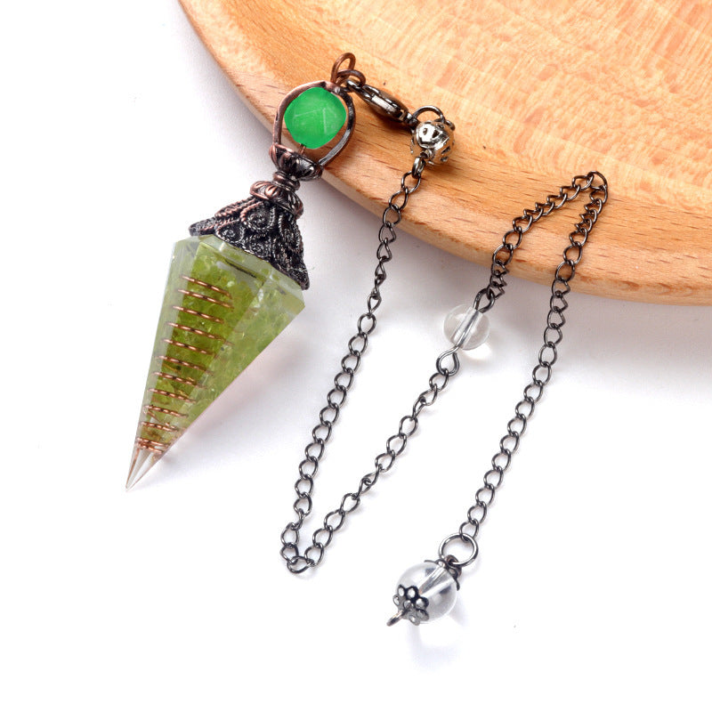 1630 - Resin Crystal Chip Pendulum, Crystal Agate Epoxy Hexagonal Prism Pendant, European & American Cross-Border Trade