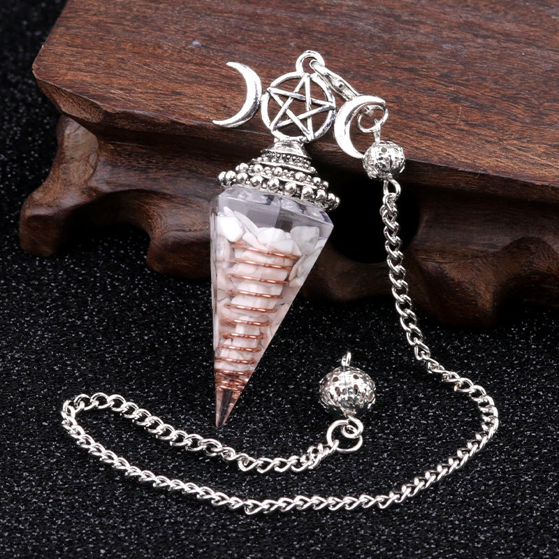 1690 - Three-Phase Moon Rainbow Stone Resin Crystal Gem Six-Sided Pendulum Chakra Pendant Cross-Border Jewelry