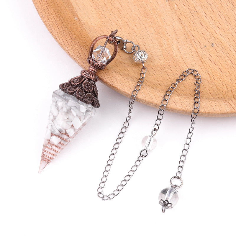 1630 - Resin Crystal Chip Pendulum, Crystal Agate Epoxy Hexagonal Prism Pendant, European & American Cross-Border Trade