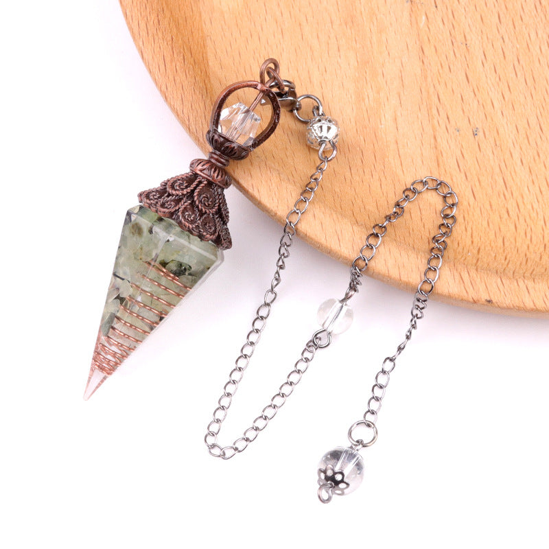 1630 - Resin Crystal Chip Pendulum, Crystal Agate Epoxy Hexagonal Prism Pendant, European & American Cross-Border Trade