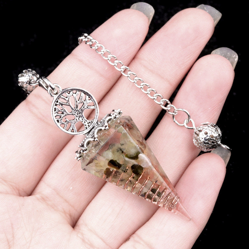 1769-Tree of Life Resin Stone Pendulum Crystal Agate Stone Resin Drip Hexagonal Cone Pendulum Cross-Border Supply