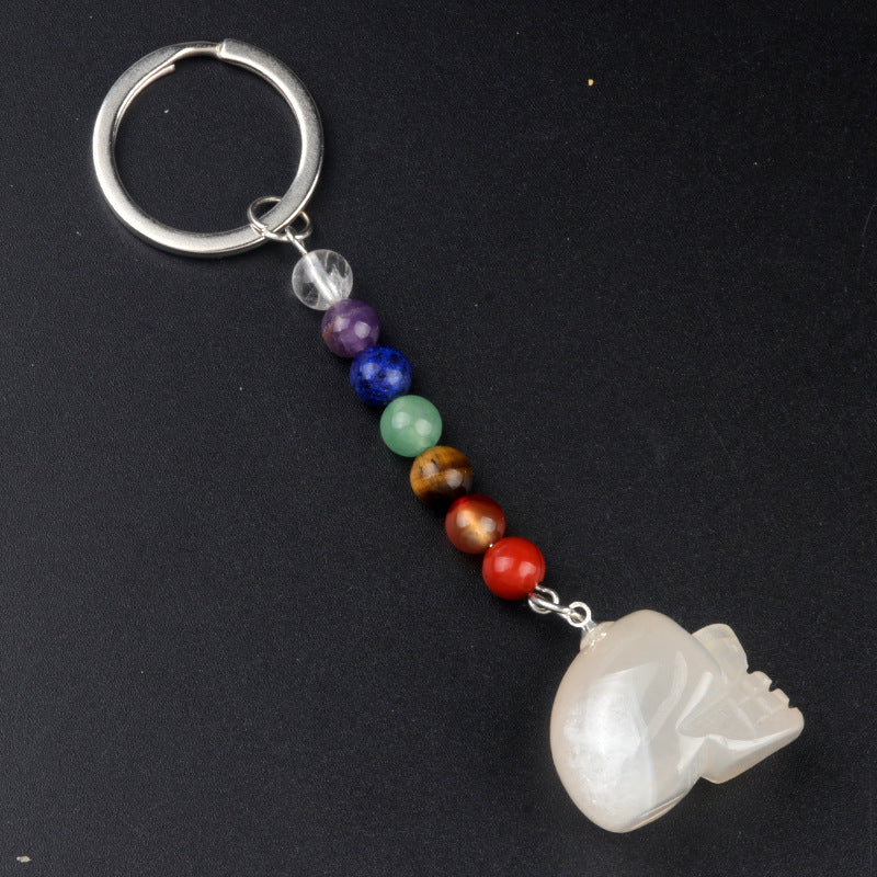 1470-Natural crystal agate skull keychain pendant carved ghost head about 1 inch small skull Halloween