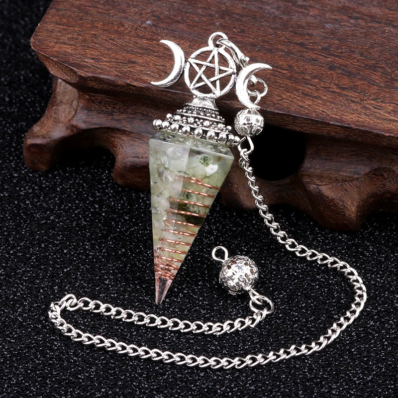 1690 - Three-Phase Moon Rainbow Stone Resin Crystal Gem Six-Sided Pendulum Chakra Pendant Cross-Border Jewelry