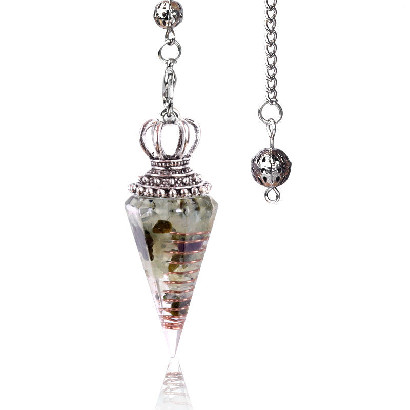 1645 - Soul Pendulum Crystal Chip Resin Pendulum, Hexagonal Prism Chakra Pendulum, Cross-Border Jewelry