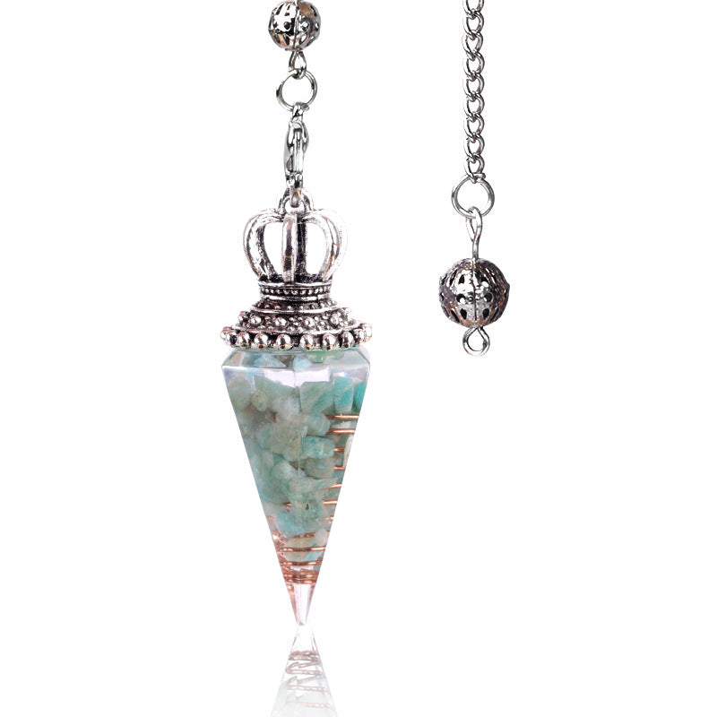 1645 - Soul Pendulum Crystal Chip Resin Pendulum, Hexagonal Prism Chakra Pendulum, Cross-Border Jewelry