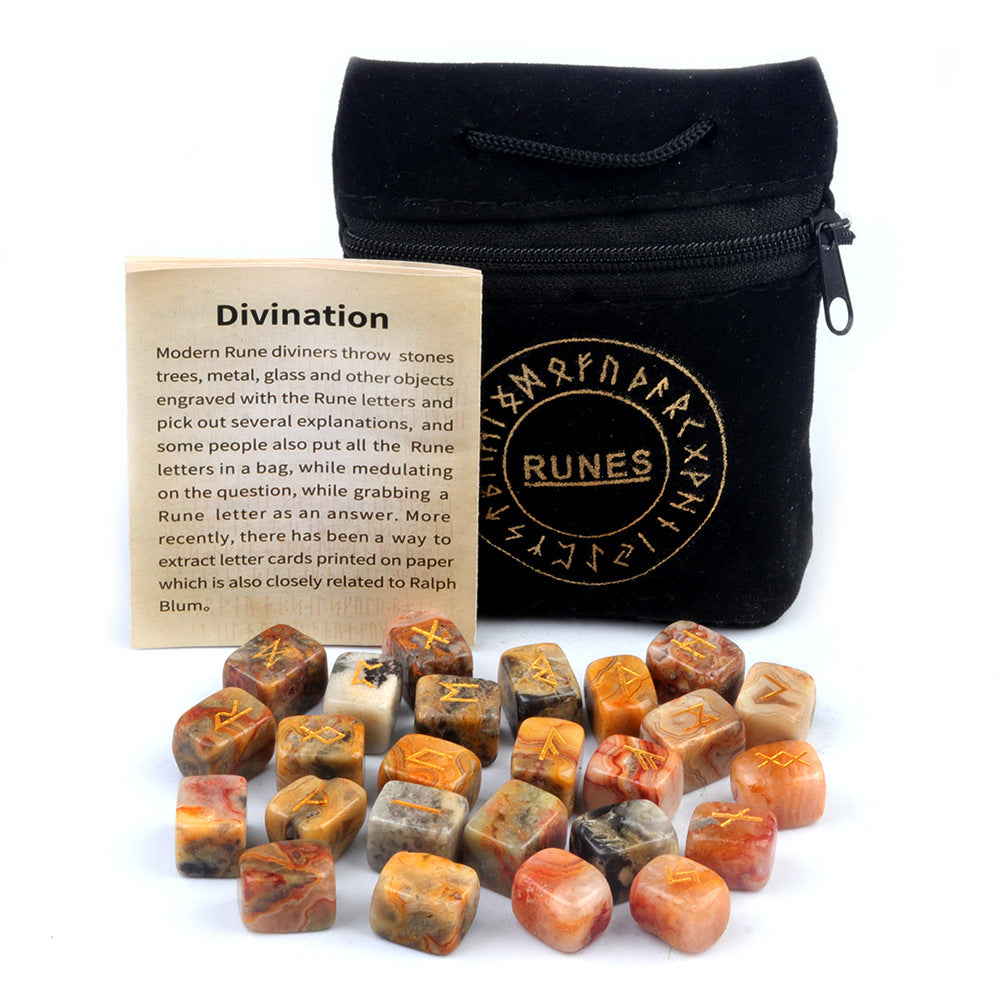 1901-Runes natural crystal agate stone rune stone rune semi-precious stone engraving 25 pieces cloth bag