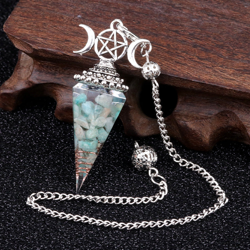 1690 - Three-Phase Moon Rainbow Stone Resin Crystal Gem Six-Sided Pendulum Chakra Pendant Cross-Border Jewelry