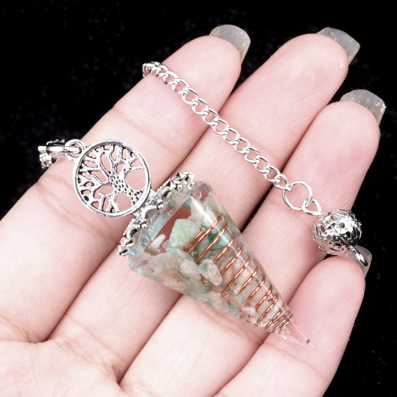 1769-Tree of Life Resin Stone Pendulum Crystal Agate Stone Resin Drip Hexagonal Cone Pendulum Cross-Border Supply