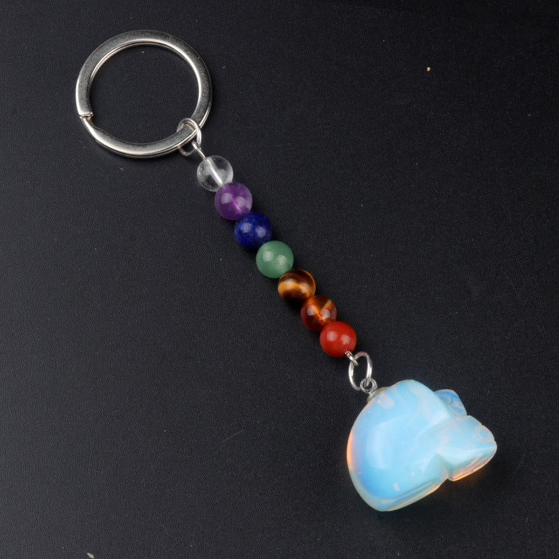 1470-Natural crystal agate skull keychain pendant carved ghost head about 1 inch small skull Halloween