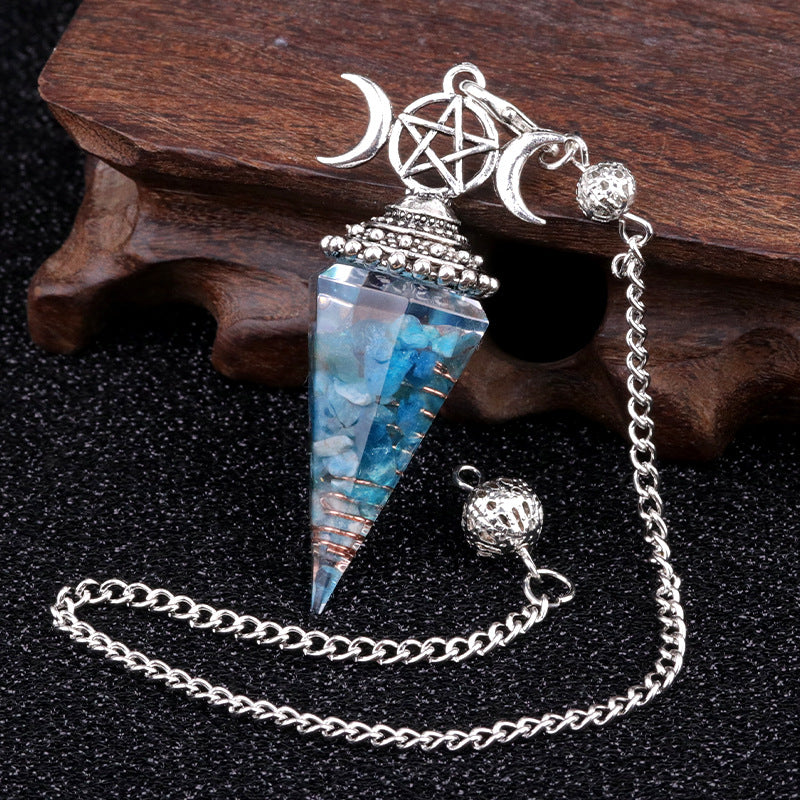 1690 - Three-Phase Moon Rainbow Stone Resin Crystal Gem Six-Sided Pendulum Chakra Pendant Cross-Border Jewelry