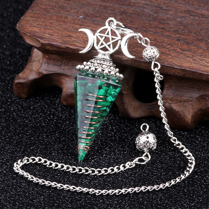 1690 - Three-Phase Moon Rainbow Stone Resin Crystal Gem Six-Sided Pendulum Chakra Pendant Cross-Border Jewelry