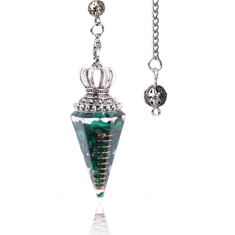 1645 - Soul Pendulum Crystal Chip Resin Pendulum, Hexagonal Prism Chakra Pendulum, Cross-Border Jewelry