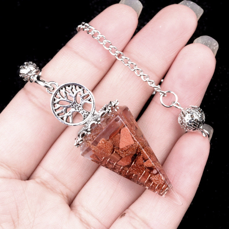 1769-Tree of Life Resin Stone Pendulum Crystal Agate Stone Resin Drip Hexagonal Cone Pendulum Cross-Border Supply