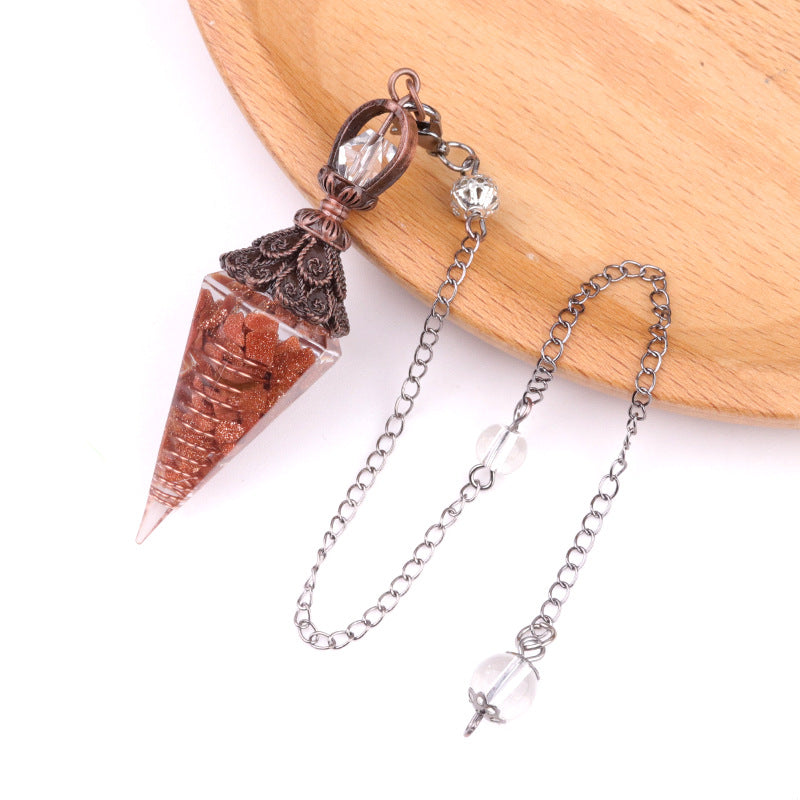 1630 - Resin Crystal Chip Pendulum, Crystal Agate Epoxy Hexagonal Prism Pendant, European & American Cross-Border Trade