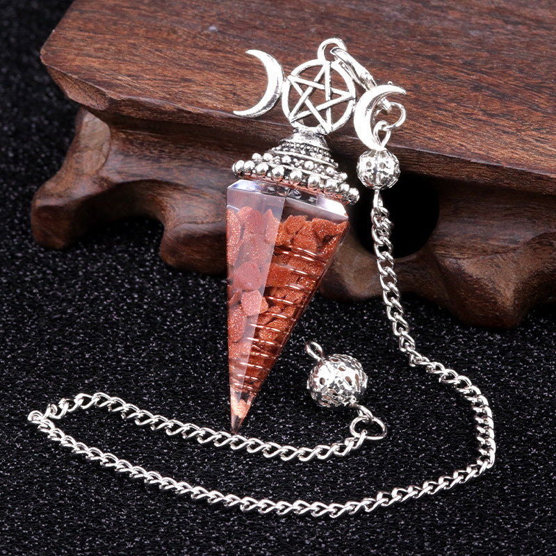 1690 - Three-Phase Moon Rainbow Stone Resin Crystal Gem Six-Sided Pendulum Chakra Pendant Cross-Border Jewelry