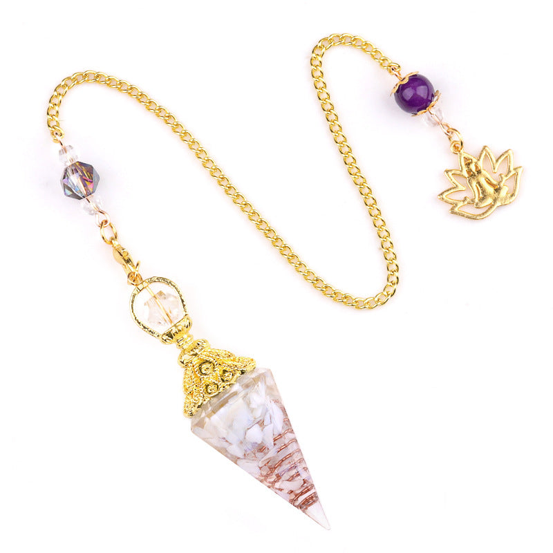 2110 - Natural Crystal Agate Stone Colorful Gravel Resin Gold Hexagonal Cone Pendulum Pendant - New Cross-Border Product