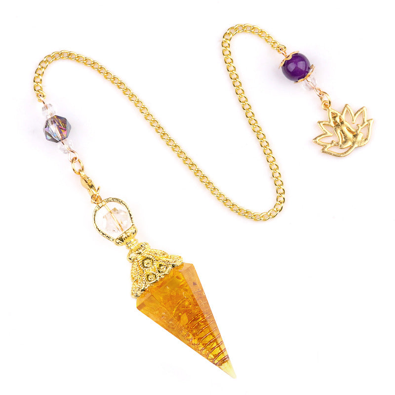 2110 - Natural Crystal Agate Stone Colorful Gravel Resin Gold Hexagonal Cone Pendulum Pendant - New Cross-Border Product