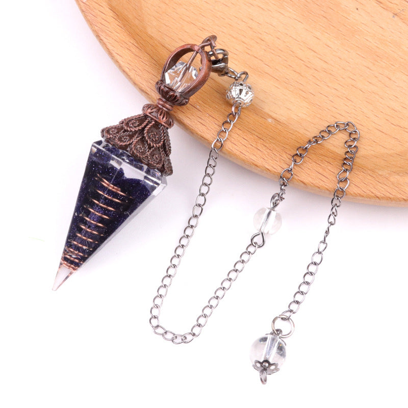 1630 - Resin Crystal Chip Pendulum, Crystal Agate Epoxy Hexagonal Prism Pendant, European & American Cross-Border Trade