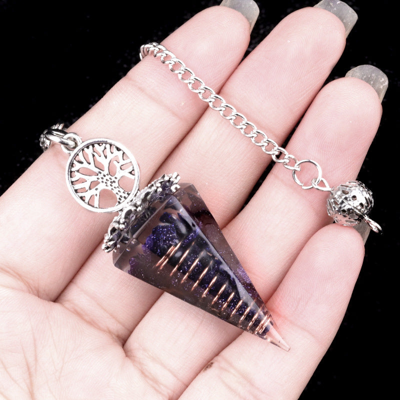 1769-Tree of Life Resin Stone Pendulum Crystal Agate Stone Resin Drip Hexagonal Cone Pendulum Cross-Border Supply