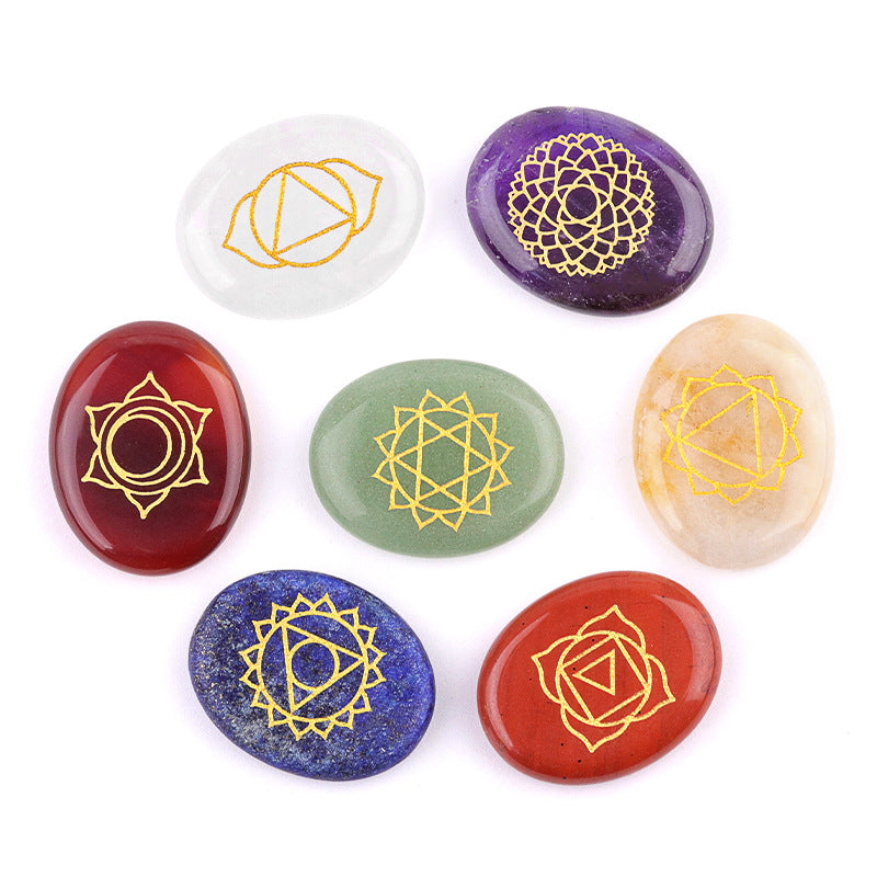 550-Natural crystal colorful stone oval piece yoga stone 7 bags wish Amazon cross-border hot sale