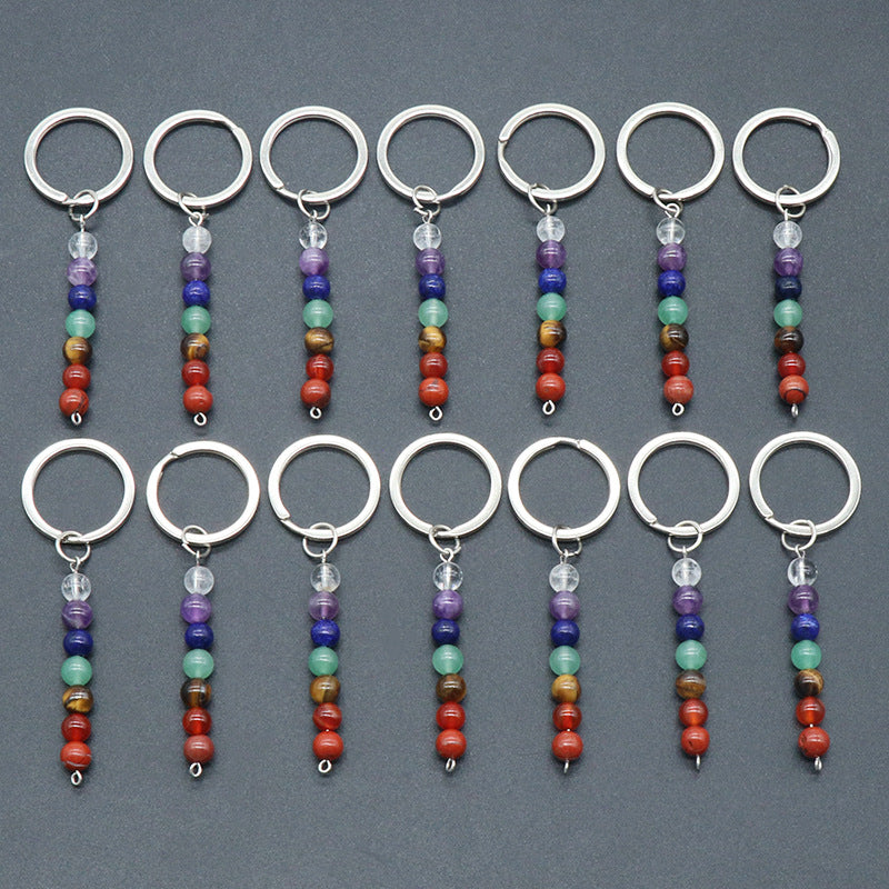 1454-Natural crystal colorful stone beads metal keychain accessories jewelry bag pendant DIY accessories wholesale