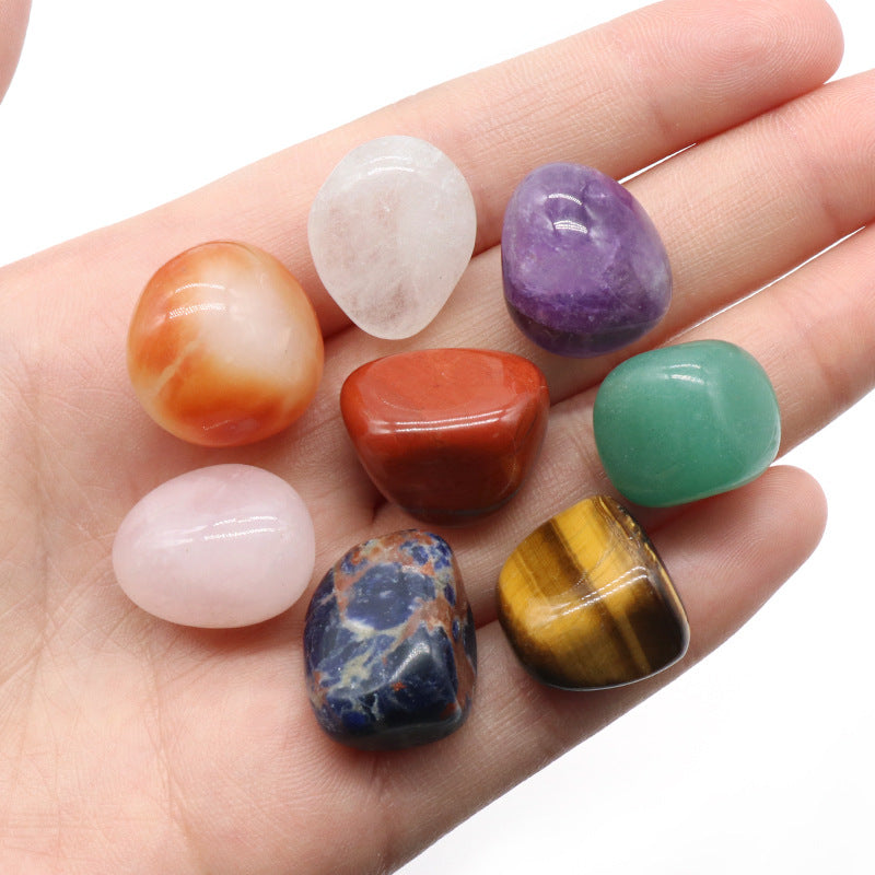 1536-Natural stone crystal agate stone seven veins irregular rolling stone colorful stone yoga stone 7/8 pieces set