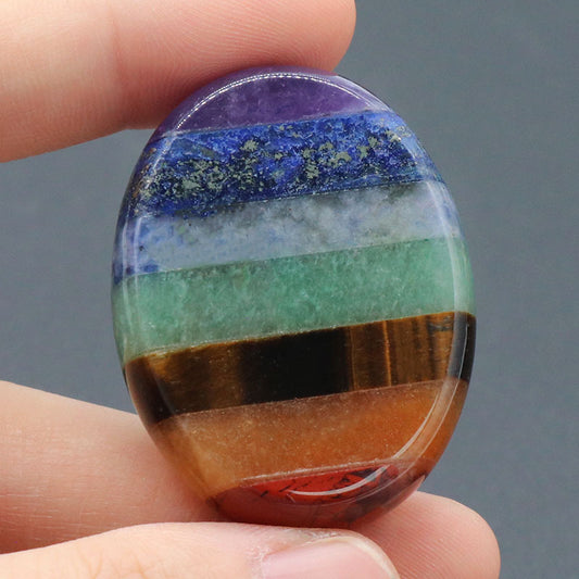 1342-Natural crystal colorful stone double flat oval stitching pendant Yoga stone stitching colorful stone small ornaments