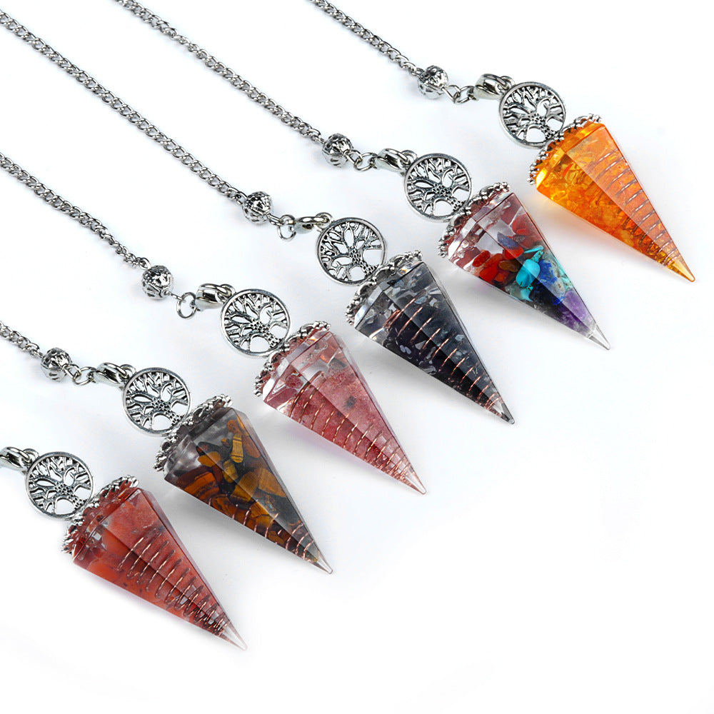 1769-Tree of Life Resin Stone Pendulum Crystal Agate Stone Resin Drip Hexagonal Cone Pendulum Cross-Border Supply